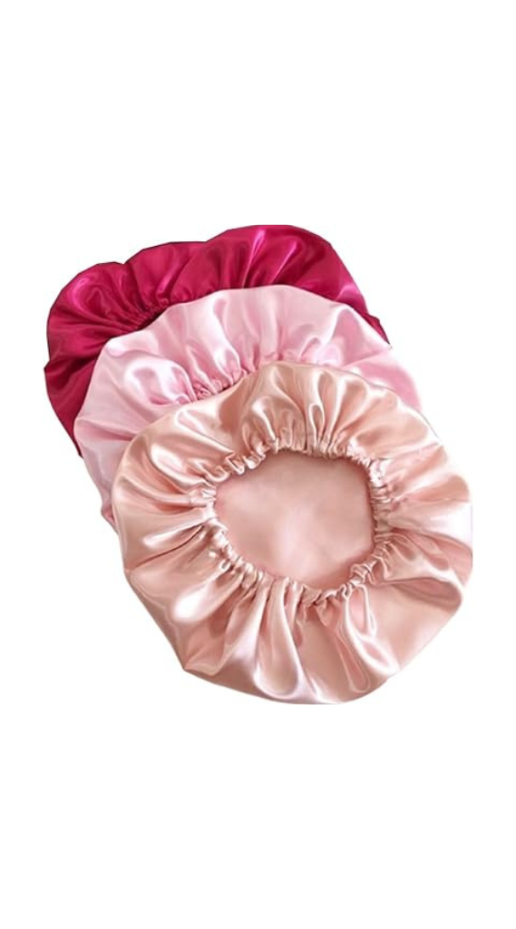 Touca de Cetim para Dormir - Kit Com 3 Peças